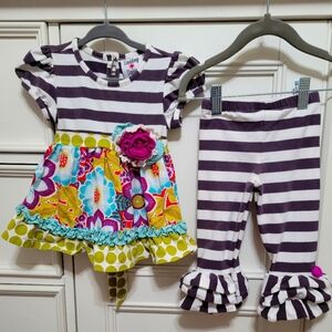 💥3/$24‎ Counting Daisy Two Piece Floral and Stripe Top and Legging Set